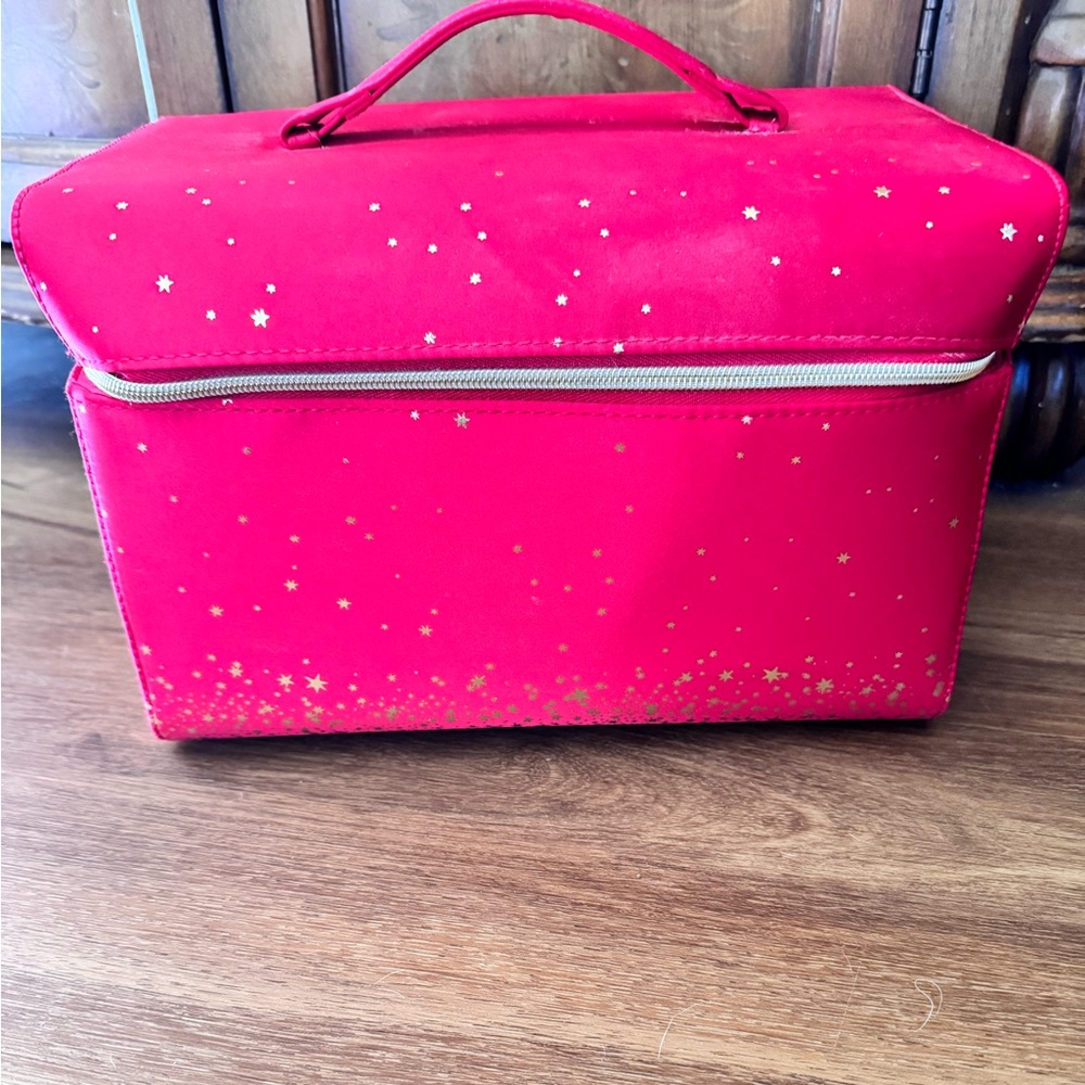 Estee Lauder Red Train Case  Cosmetic Case with Gold Stars